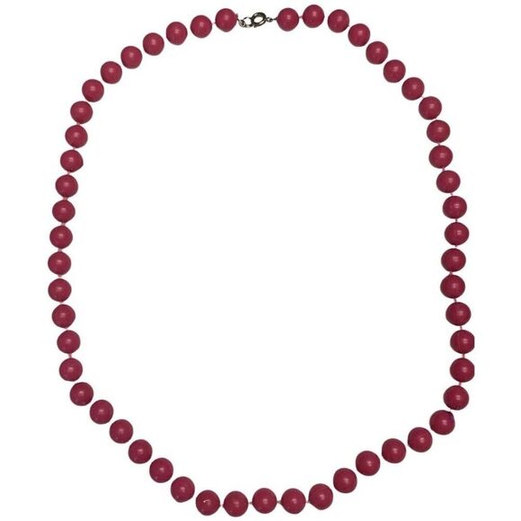 Vintage Pink Fuchsia Faux Pearl Acrylic Beaded Chain Summer Necklace 24in - Picture 1 of 7